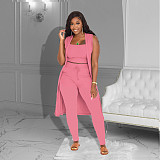 Rib Sleeveless Cardigan+Crop Top+Pants 3 Piece Set ZAND-31227