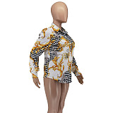 Elegant Turn Down Collar All Over Print Blouse Shirts WSM-5331