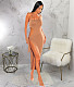 One Shoulder Long Sleeve Hollow Out High Slit Dress YF-10232