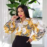 Elegant Turn Down Collar All Over Print Blouse Shirts WSM-5331