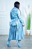 Chic Print Blazer Coat+Straps High Slit Dress 2 Piece Set TK-6252