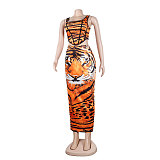 Tiger Stripes Corset Crop Top Maxi Skirt Sets 2 Pcs NY-7277