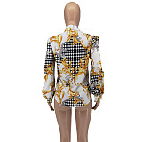 Elegant Turn Down Collar All Over Print Blouse Shirts WSM-5331