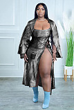 Chic Print Blazer Coat+Straps High Slit Dress 2 Piece Set TK-6252