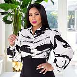 Elegant Turn Down Collar All Over Print Blouse Shirts WSM-5331