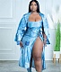 Chic Print Blazer Coat+Straps High Slit Dress 2 Piece Set TK-6252