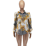 Elegant Turn Down Collar All Over Print Blouse Shirts WSM-5331