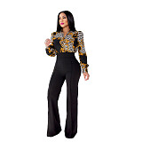 Elegant Turn Down Collar All Over Print Blouse Shirts WSM-5331