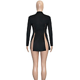 Elegant Notched Collar Long Sleeve Zipper Slit Blazer SH-390395