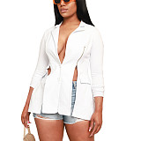 Elegant Notched Collar Long Sleeve Zipper Slit Blazer SH-390395