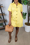 Short Sleeve Single-breasted Loose Casual Shirt Dress MK-3126