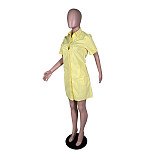 Short Sleeve Single-breasted Loose Casual Shirt Dress MK-3126