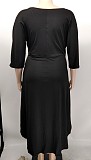 5XL Plus Size 3/4 Sleeve High Waist Asymmetric Dress XMY-9382