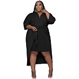 5XL Plus Size 3/4 Sleeve High Waist Asymmetric Dress XMY-9382