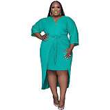 5XL Plus Size 3/4 Sleeve High Waist Asymmetric Dress XMY-9382