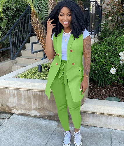 Solid Color Vest Blazer Jacket Pencil Pants 2 Piece Set YIM-272