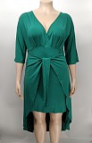5XL Plus Size 3/4 Sleeve High Waist Asymmetric Dress XMY-9382