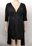 5XL Plus Size 3/4 Sleeve High Waist Asymmetric Dress XMY-9382