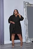 5XL Plus Size 3/4 Sleeve High Waist Asymmetric Dress XMY-9382