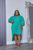 5XL Plus Size 3/4 Sleeve High Waist Asymmetric Dress XMY-9382