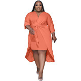 5XL Plus Size 3/4 Sleeve High Waist Asymmetric Dress XMY-9382