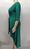 5XL Plus Size 3/4 Sleeve High Waist Asymmetric Dress XMY-9382