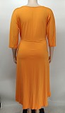 5XL Plus Size 3/4 Sleeve High Waist Asymmetric Dress XMY-9382