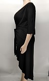 5XL Plus Size 3/4 Sleeve High Waist Asymmetric Dress XMY-9382