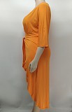 5XL Plus Size 3/4 Sleeve High Waist Asymmetric Dress XMY-9382