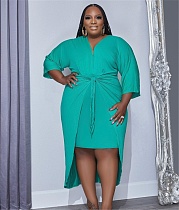5XL Plus Size 3/4 Sleeve High Waist Asymmetric Dress XMY-9382 5XL Plus Size 3/4 Sleeve High Waist Asymmetric Dress XMY-9382
