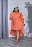 5XL Plus Size 3/4 Sleeve High Waist Asymmetric Dress XMY-9382