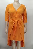 5XL Plus Size 3/4 Sleeve High Waist Asymmetric Dress XMY-9382