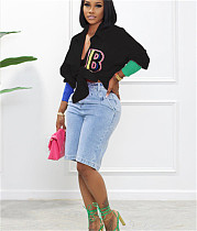 Letter B Embroidery Single-breasted All-match Shirts MUX-6116