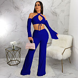 Off Shoulder Halter Neck Crop Tops 2 Piece Pants Set YF-10241