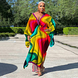 Casual Silk Loose Fitting V Neck Long Maxi Dresses YF-10248