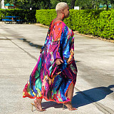 Casual Silk Loose Fitting V Neck Long Maxi Dresses YF-10248