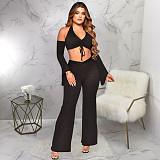Off Shoulder Halter Neck Crop Tops 2 Piece Pants Set YF-10241