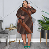Striped Loose Long Sleeve Lace Up Plus Size Dresses OSS-22507