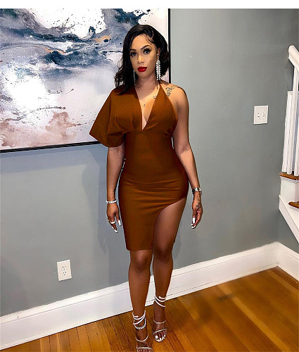 Sexy One Shoulder Deep V Irregular Party Dresses YIM-275