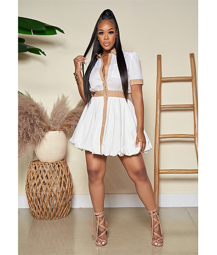 Short Sleeve Lapel Single-breasted Shirt Dresses DY-6917