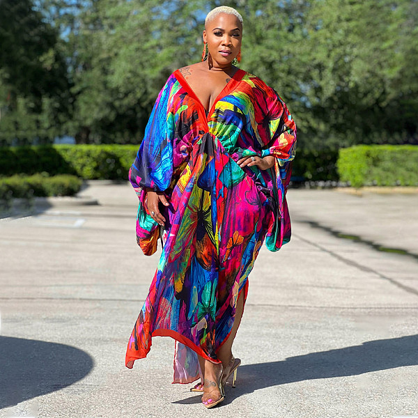 Casual Silk Loose Fitting V Neck Long Maxi Dresses YF-10248