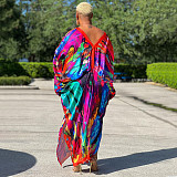 Casual Silk Loose Fitting V Neck Long Maxi Dresses YF-10248