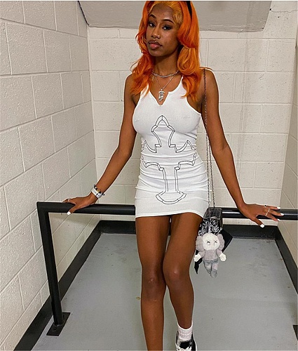 Y2K Streetwear Cross Printed White Mini Dress BANT-8642DD