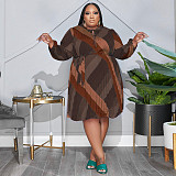 Striped Loose Long Sleeve Lace Up Plus Size Dresses OSS-22507