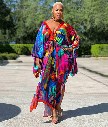 Casual Silk Loose Fitting V Neck Long Maxi Dresses YF-10248