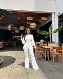 Irregular Long Sleeve Top+Split Flare Pants Matching Set FSL-199