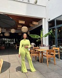 Irregular Long Sleeve Top+Split Flare Pants Matching Set FSL-199