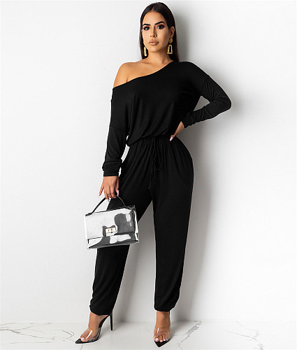 Classic Solid Color Long Sleeve Lace Up Casual Jumpsuit MA-520