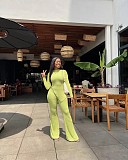 Irregular Long Sleeve Top+Split Flare Pants Matching Set FSL-199