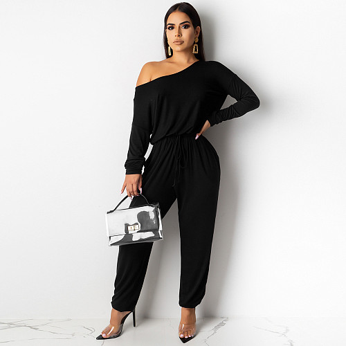 Classic Solid Color Long Sleeve Lace Up Casual Jumpsuit MA-520